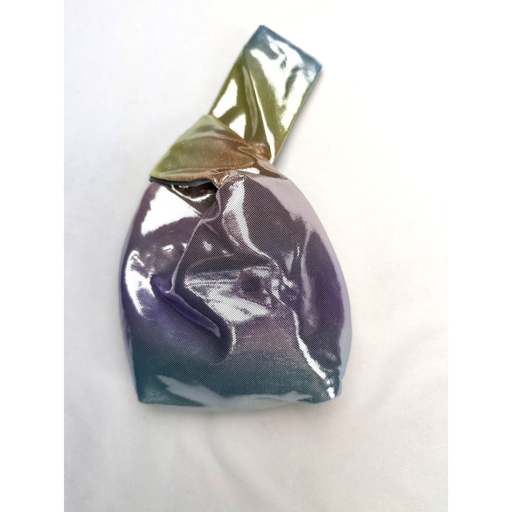 Rainbow Metallic Japanese Knot Bag Iridescent Gradient Wristlet Mini Pouch